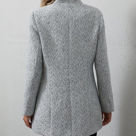 Grey Womens Plaid Pattern Flap Pocket Drop Shoulder Belted Tweed Overcoat - Picture 2 of 5